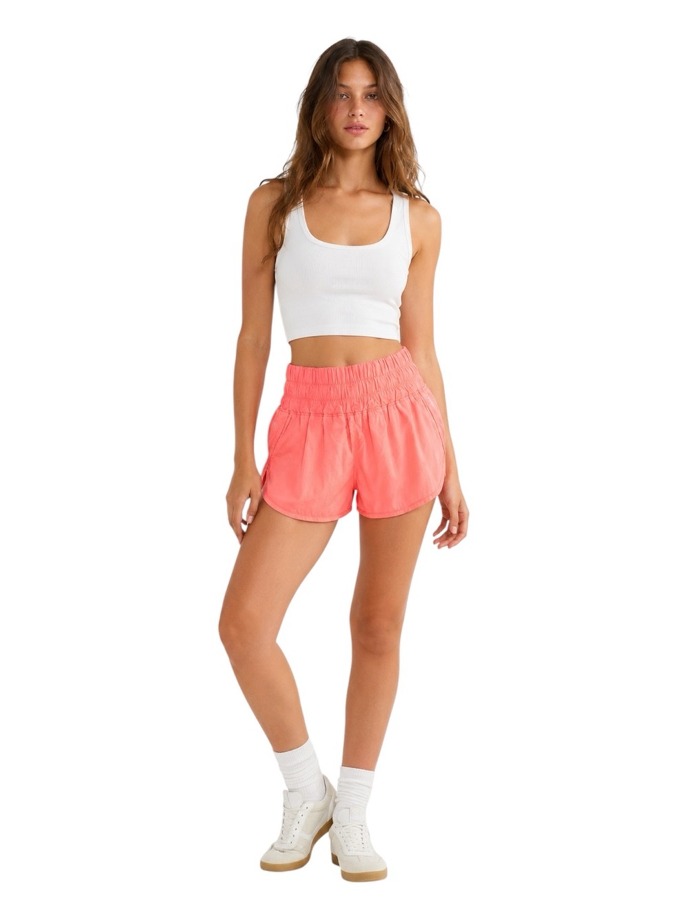 FP Movement The Way Home Shorts Neon Coral Smocked Waist Running Shorts Size S